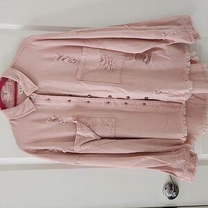 NWOT POL Soft Pink Distressed Jacket